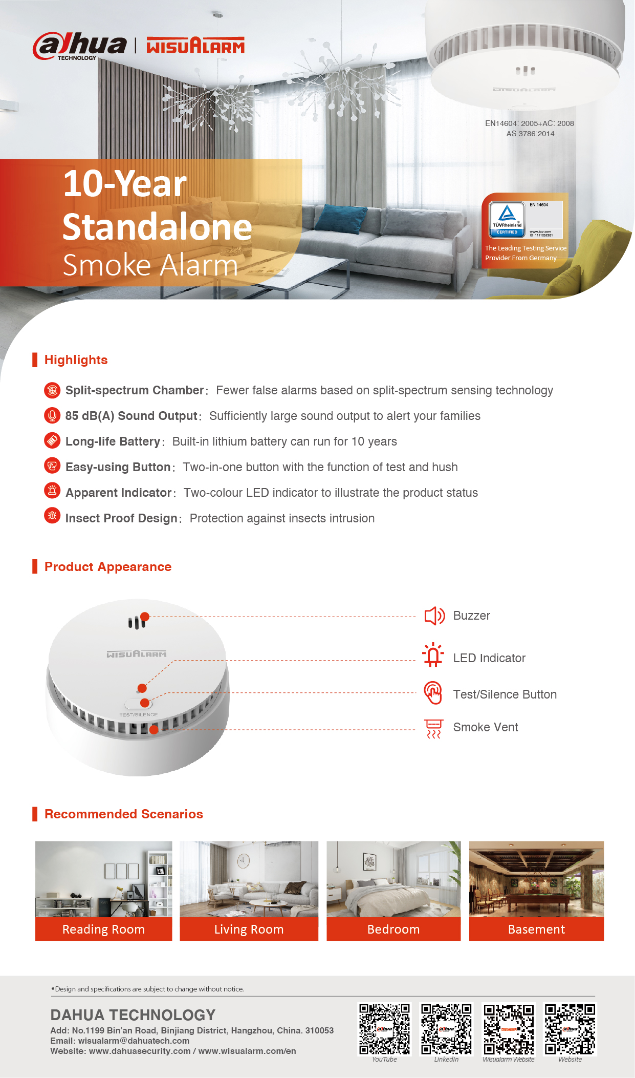 Heimilisreykskynjari - 10 ára rafhlöðuending